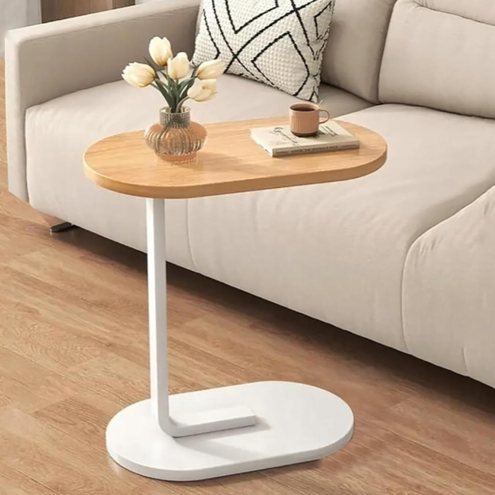 Masuta de cafea moderna, Zola, forma de C, cadru metalic, 40 x 30 x 60 cm, alb/maro Masuta de cafea moderna, Zola, forma de C, cadru metalic, 40 x 30 x 60 cm, alb/maro